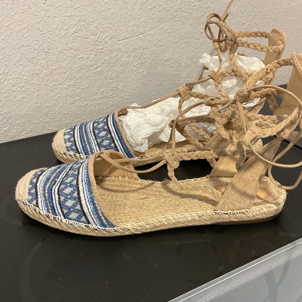 Schutz flat espadrilles in blue textile stripes 9